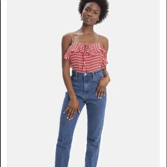 Tucker Ruffle Camisole Red Teardrop in Double Georgette Silk - Picture 7 of 8